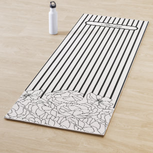 Schwarz-Weiß-Blume mit Streifen Yogamatte