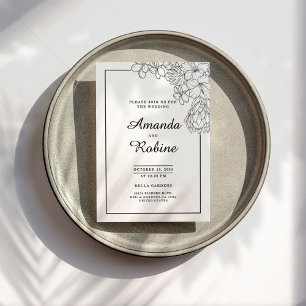 Schwarz-Weiß-Blume Moderne, einfache Hochzeit Einladung