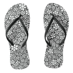 Schwarz-Weiß-Blume-Muster Flip Flops