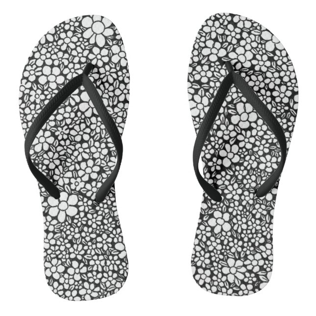 Schwarz-Weiß-Blume-Muster Flip Flops (Fußbett)