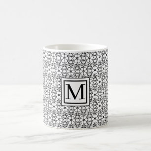 Schwarz-Weiß-Blume-Muster Monogramm-Tasse Kaffeetasse