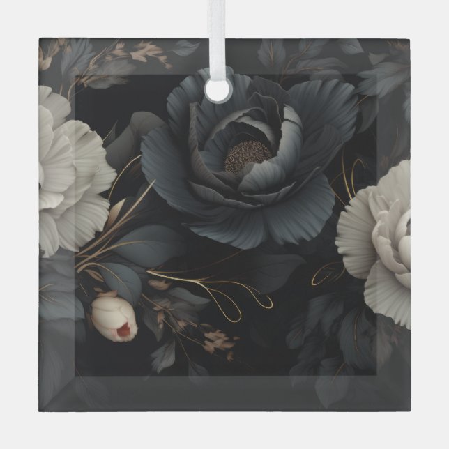 Schwarz-Weiß-Blume Ornament Aus Glas (Vorderseite)