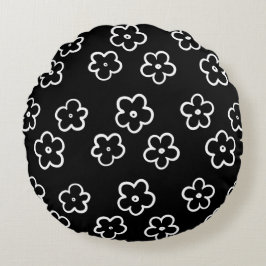Schwarz-Weiß-Blume Rundes Kissen