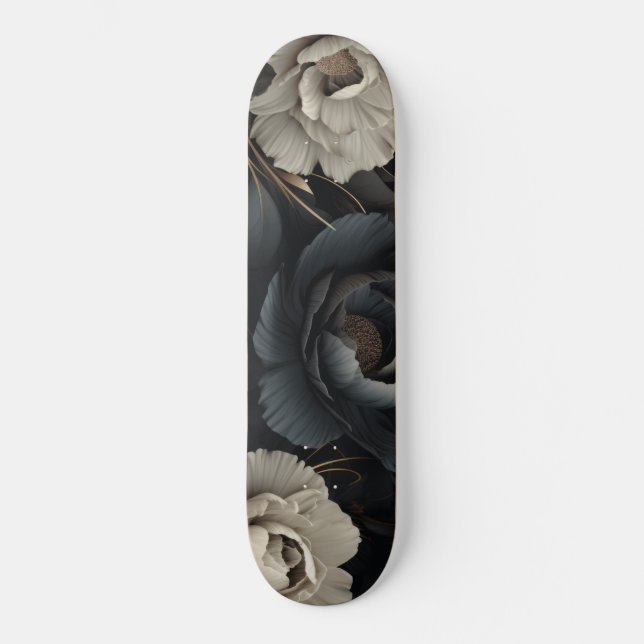 Schwarz-Weiß-Blume Skateboard (Vorderseite)