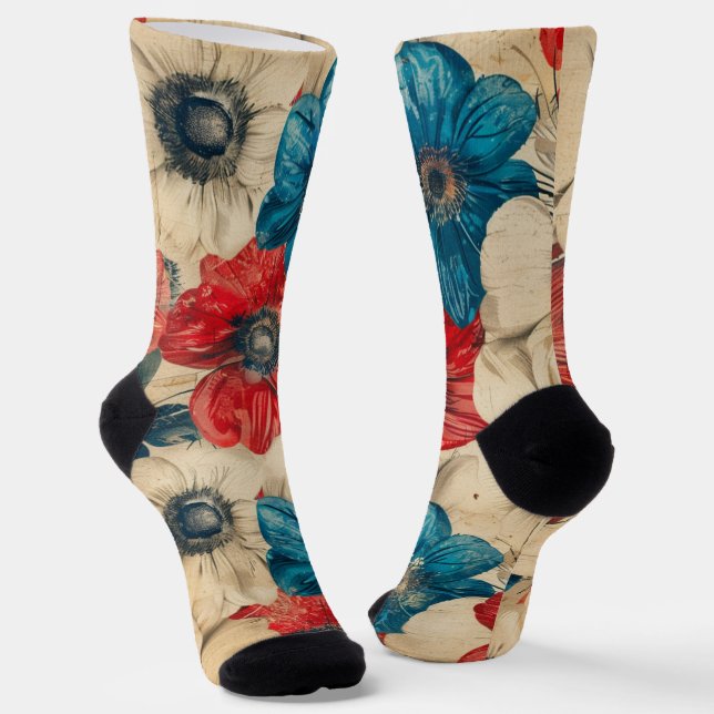 Schwarz-Weiß-Blume Socken (Gewinkelt)