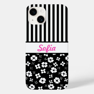 Schwarz/Weiß-Blume/Streifen Mit Monogramm Case-Mate iPhone 14 Hülle