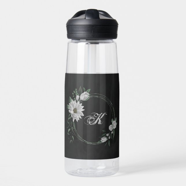 Schwarz-Weiß-Blume Trinkflasche (Vorne)