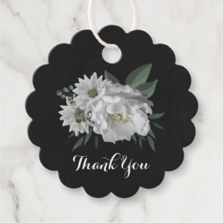 Schwarz-Weiß-Blume und grüne Blätter Geschenkanhänger