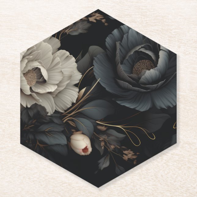 Schwarz-Weiß-Blume Untersetzer (Vorderseite)