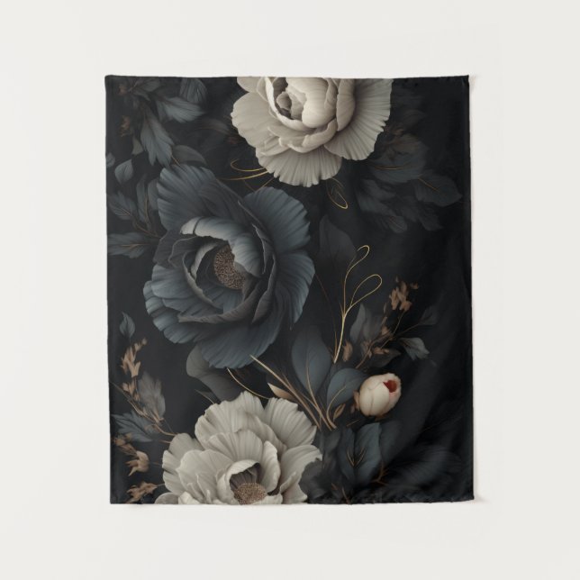 Schwarz-Weiß-Blume Wandteppich (Vorderseite)