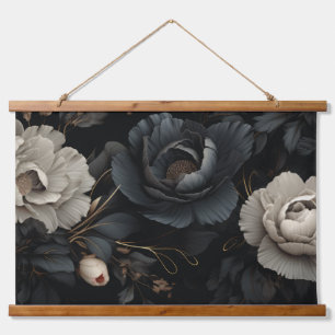 Schwarz-Weiß-Blume Wandteppich Mit Holzrahmen