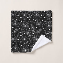 Schwarz-Weiß-Blumen Badhandtuch Set