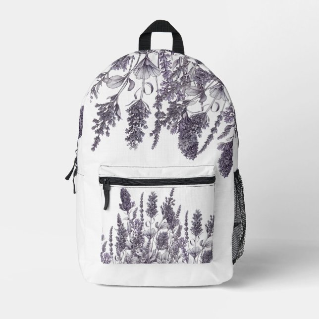 Schwarz-Weiß-Blumen Bedruckter Rucksack (Vorderseite)