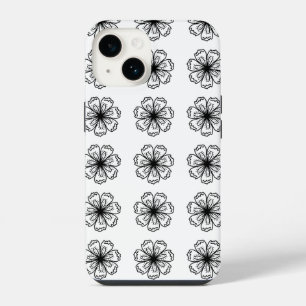 Schwarz-Weiß-Blumen-Blumen-Handyhülle für iPhone 14 Hülle