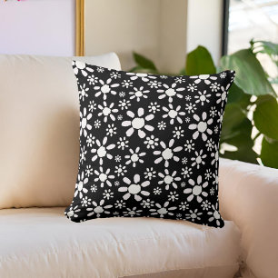 Schwarz-Weiß-Blumen Elegant Stilvoll Kissen