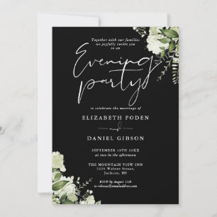 Schwarz-Weiß-Blumen-Foto-Hochzeitsabend-Party Einladung