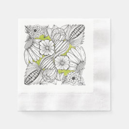 Schwarz-Weiß-Blumen-Gekritzel-Papier-Serviette Serviette