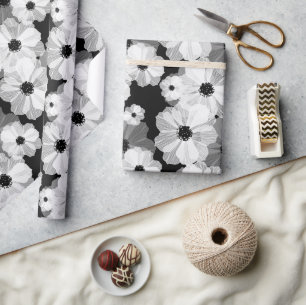 Schwarz-Weiß-Blumen-Geschenkpapier Geschenkpapier