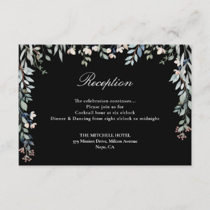 Schwarz-Weiß-Blumen-Grün-Hochzeitsempfang Begleitkarte