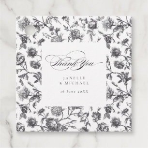 Schwarz-Weiß-Blumen-Hochzeit Geschenkanhänger