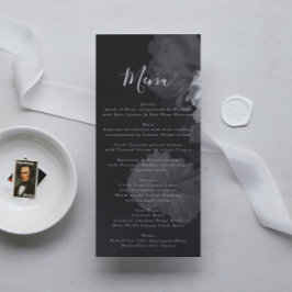 Schwarz-Weiß-Blumen-Hochzeit Menükarte