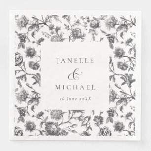 Schwarz-Weiß-Blumen-Hochzeit Serviette