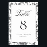 Schwarz-Weiß-Blumen-Hochzeit Tischnummer<br><div class="desc">Elegante antike Schwarz-Weiß-Blumen-Toile Personalisierte Hochzeitsfeier Tischnummer. Personalisieren Sie mit Namen und Hochzeitsdatum.</div>