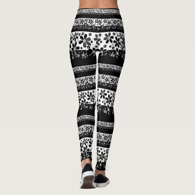Schwarz-Weiß-Blumen Leggings (Rückseite)