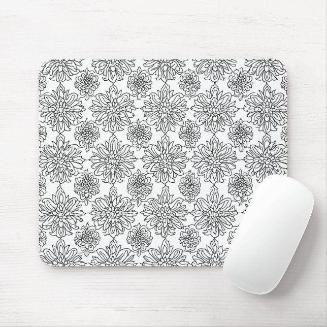Schwarz-Weiß-Blumen-Linie Art Mousepad (Mit Mouse)