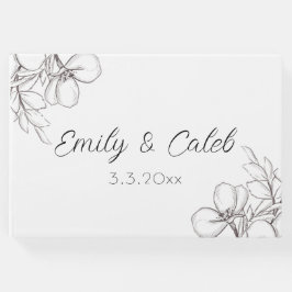 Schwarz-Weiß-Blumen-Linie Kunst Hochzeit Gästebuch