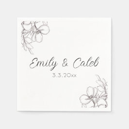 Schwarz-Weiß-Blumen-Linie Kunst Hochzeit Serviette