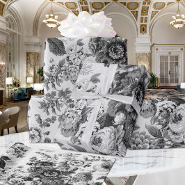 Schwarz-Weiß-Blumen-Peonies Dahlias Asters Rose Geschenkpapier Set