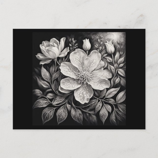Schwarz-Weiß-Blumen Postkarte (Vorderseite)