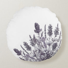 Schwarz-Weiß-Blumen Rundes Kissen