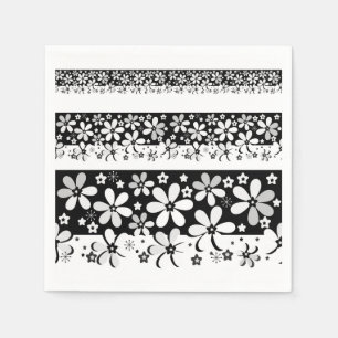 Schwarz-Weiß-Blumen Serviette