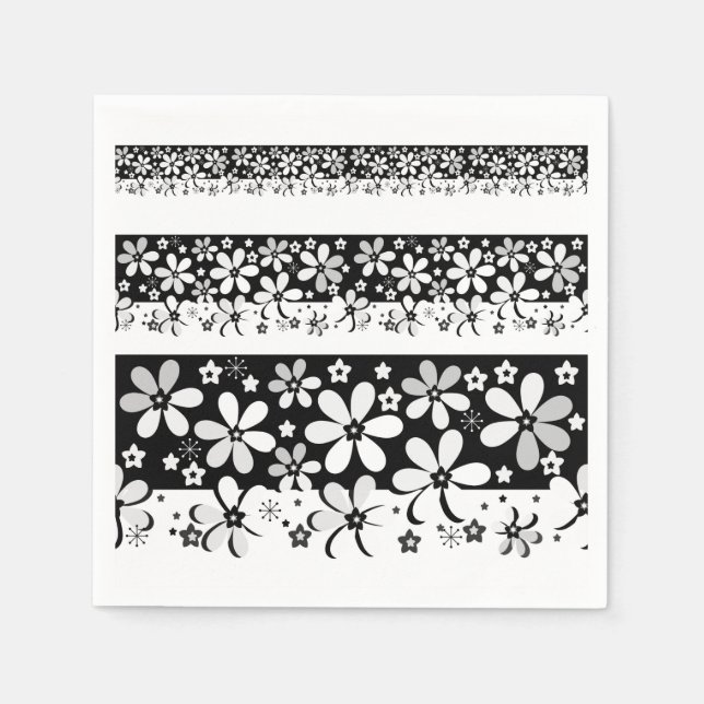Schwarz-Weiß-Blumen Serviette (Vorderseite)