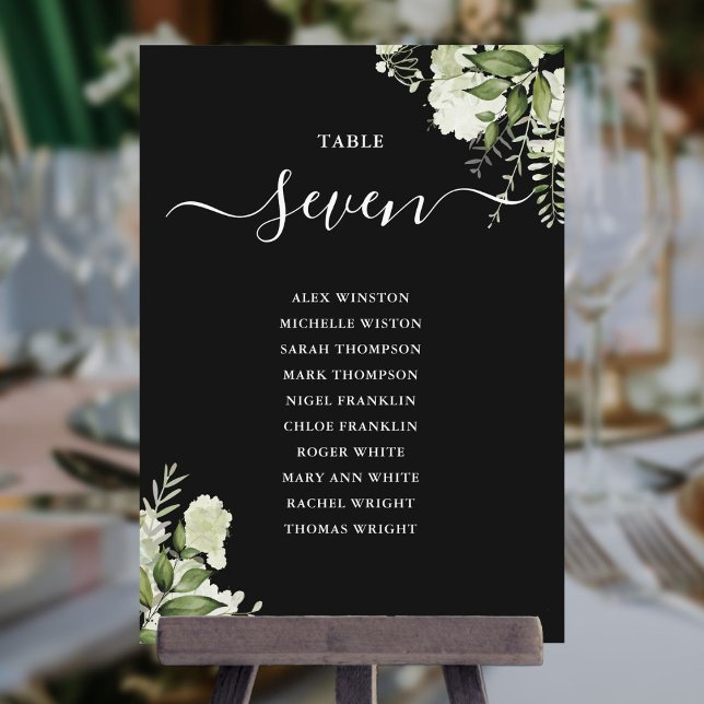 Schwarz-Weiß-Blumen-Sitzplan-Tischnummer Einladung (Black And White Floral Seating Plan Table Number)