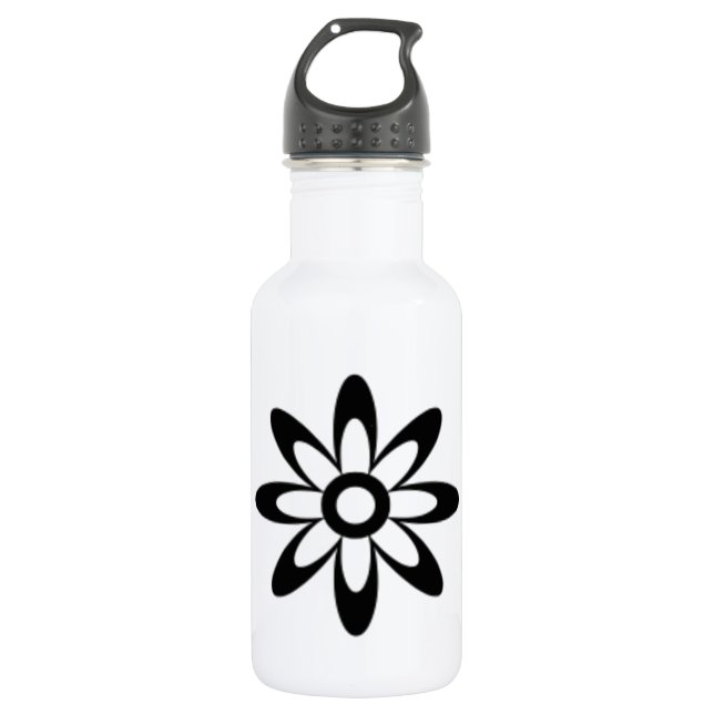 Schwarz-Weiß-Blumen Trinkflasche (Vorderseite)