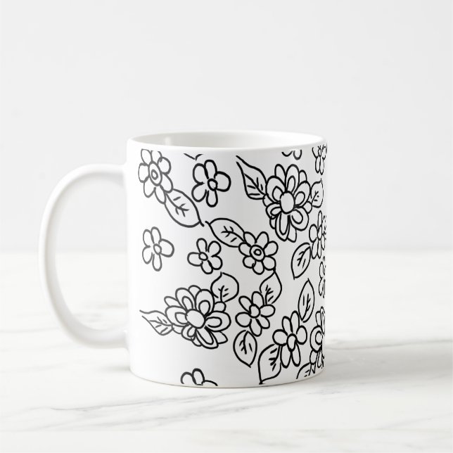 Schwarz-Weiß-Blumen zeichnend Kaffeetasse (Links)