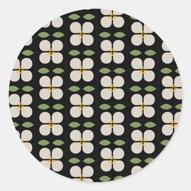 Schwarz-Weiß-Blumenaufkleber - Blüten und Kleber Runder Aufkleber (Vorderseite)