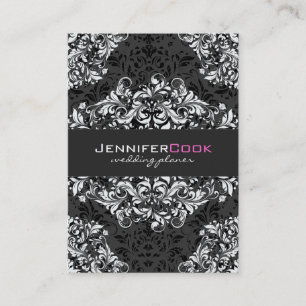 Schwarz-Weiß-BlumenDamaskus 3 Hochzeitsplaner Visitenkarte