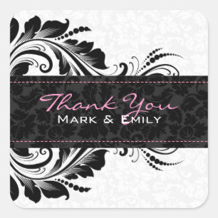 Schwarz-Weiß-Blumendekoration Quadratischer Aufkleber