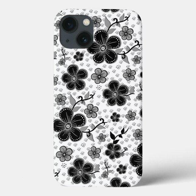 Schwarz-Weiß-Blumendruck Case-Mate iPhone Hülle (Rückseite)