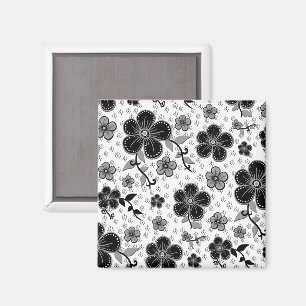 Schwarz-Weiß-Blumendruck Magnet