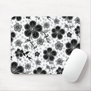 Schwarz-Weiß-Blumendruck Mousepad