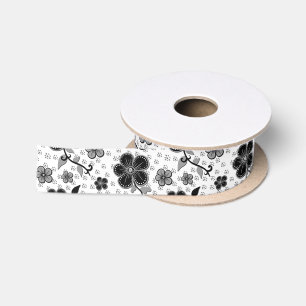 Schwarz-Weiß-Blumendruck Satinband