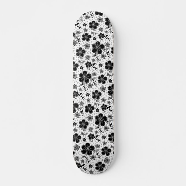 Schwarz-Weiß-Blumendruck Skateboard (Vorne)