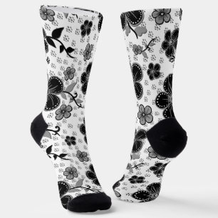 Schwarz-Weiß-Blumendruck Socken