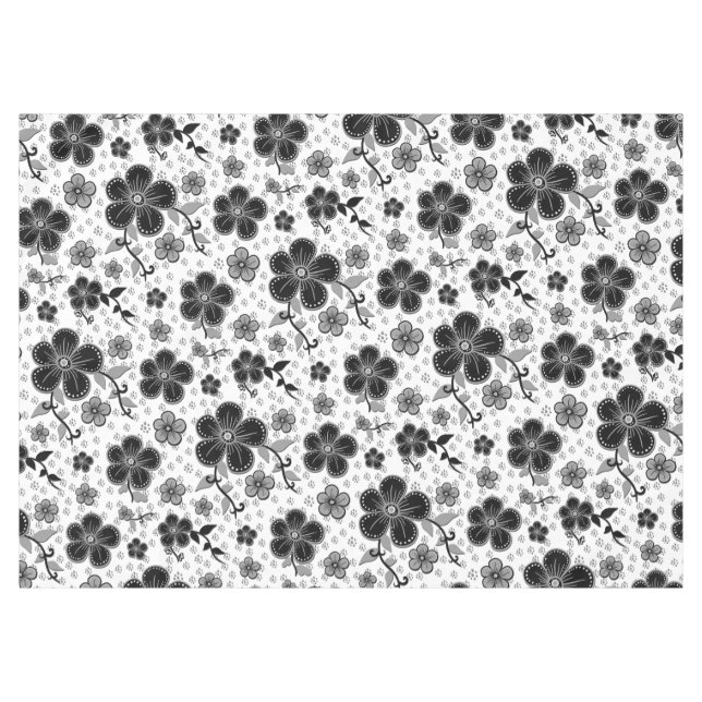 Schwarz-Weiß-Blumendruck Tischdecke (Vorderseite (Horizontal))