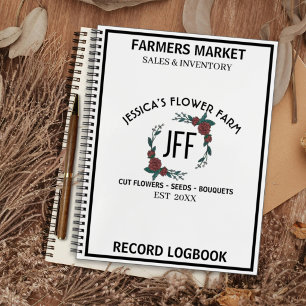 Schwarz-Weiß-Blumenfarm-Markt-Aufzeichnungen Notizbuch